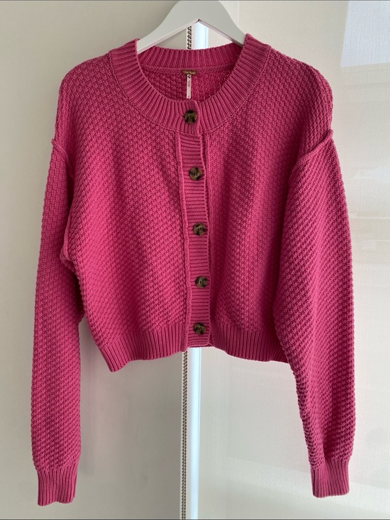 Free People Sweaters - Free People Lila Knit Cardigan Cotton Blend Plumdrop (Dark Bubblegum Pink) Size